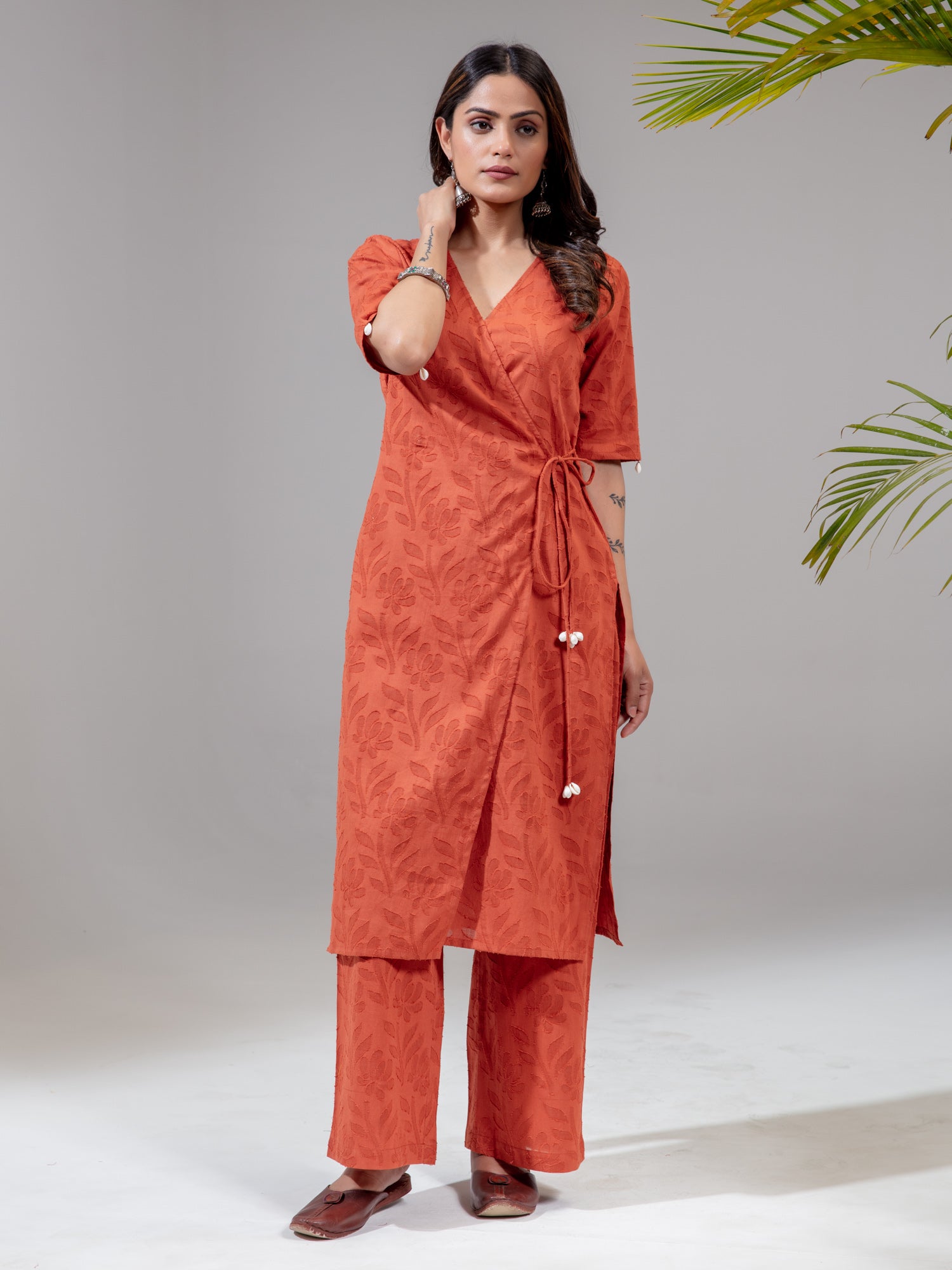 Rust Cotton Jacquard A-Line Co-ord Set